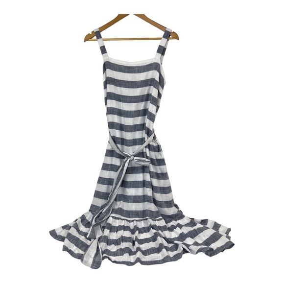 Chelsea & Theodore Belted Blue & White Sundress Flounce Ruffle Hem SZ M NEW - Picture 4 of 13